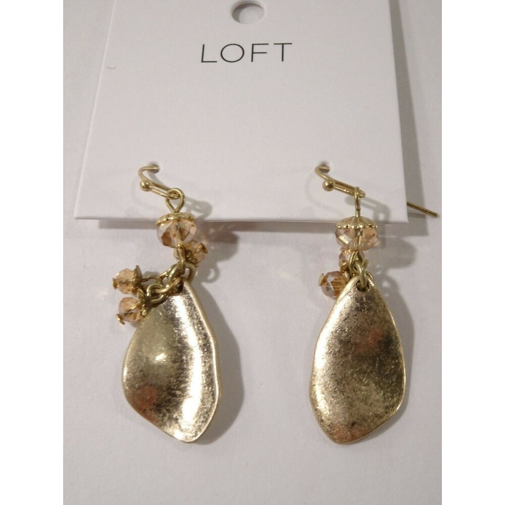 Ann Taylor Loft Women's Metallic Petal drop bead earrings GOLD NWT 24.50 - Picture 3 of 4